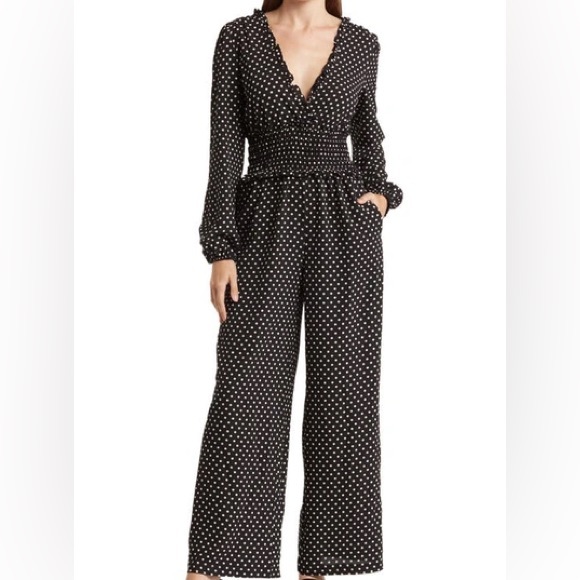 Max Studio Pants - Max Studio Black and White Polka Dot Jumpsuit with Wide-Leg Design